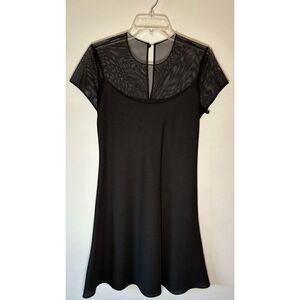 Hampton Niles black short sleeve dress sheer neckline size 10 #43-1334